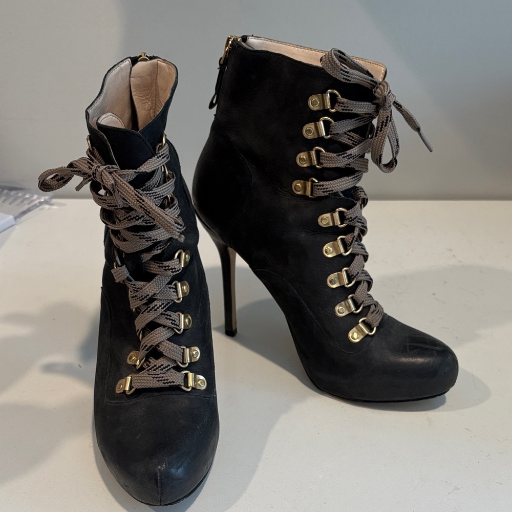 Boutique 9 Leather Black Lace-Up Platform Heeled Boots